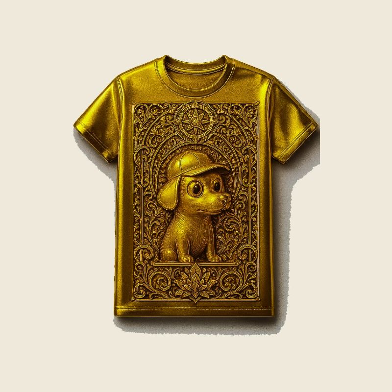 T-shirt chiot doré aux ornements