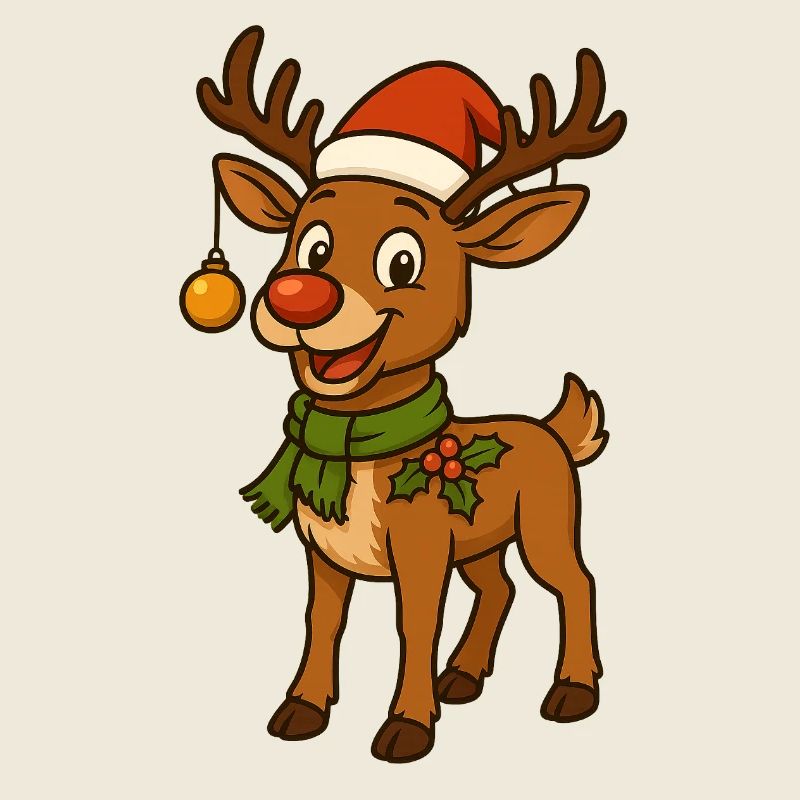 Comic-Weihnachtshirsch mit Deko