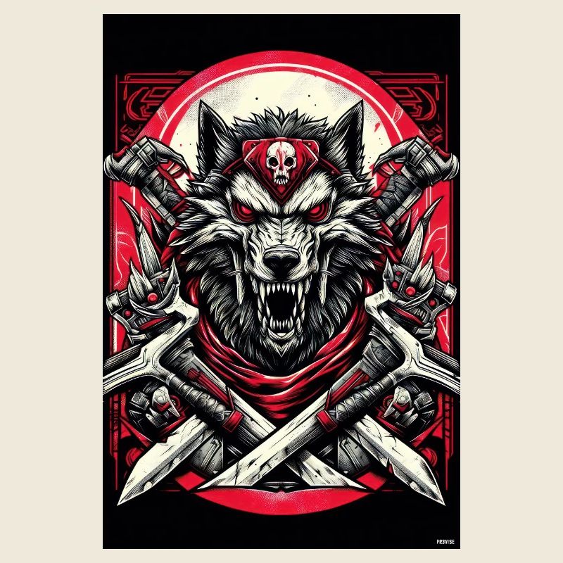 Karmesinroter Wolfkrieger mit Klingen