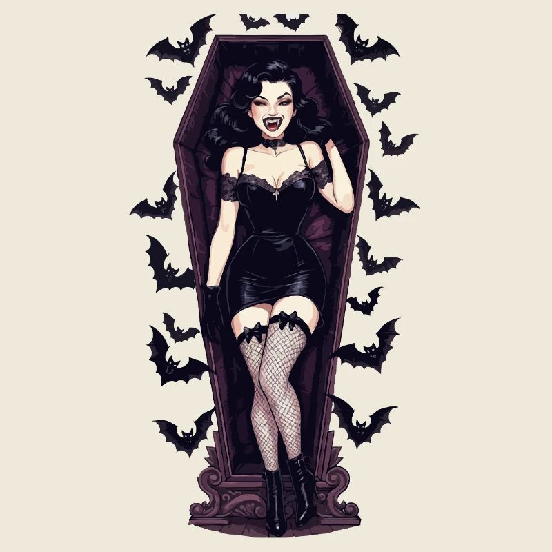 Vampir-Pinup im Sarg