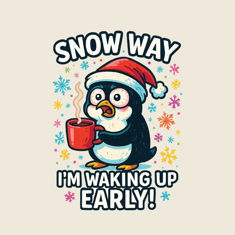 Penguin Awakened Early Coffee Christmas