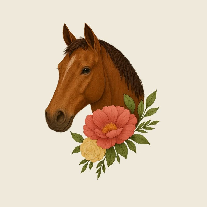 Pferdekopf mit Blumenkranz
