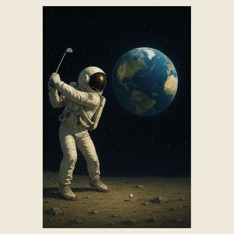 Astronaut Golf auf Mondwelt