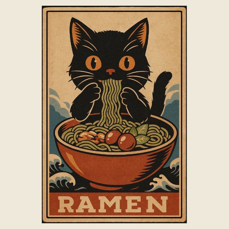 Ramen Cat Retro Poster, Love Cats 