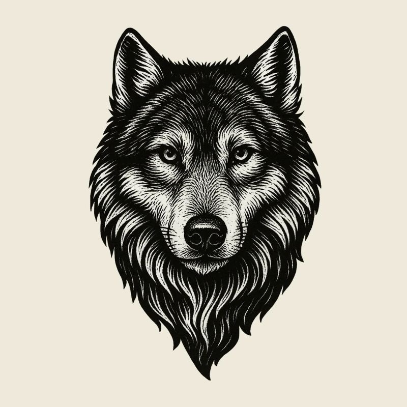 Art de la ligne de tête W Wolf noir et blanc
