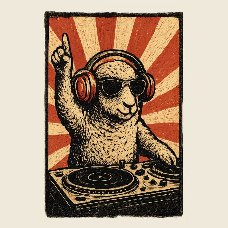 DJ Sheep mit Kopfhörern