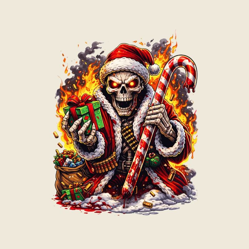 Fire Skeleton Santa with Candy Cane