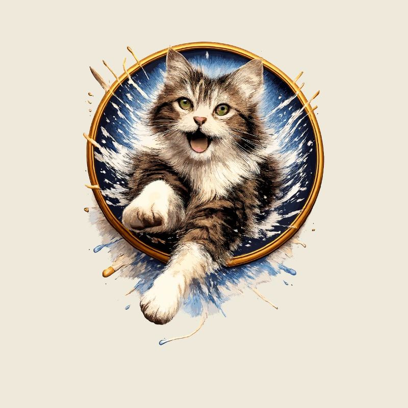 Saut de l’anneau pour chat dans un éclaboussure d’eau