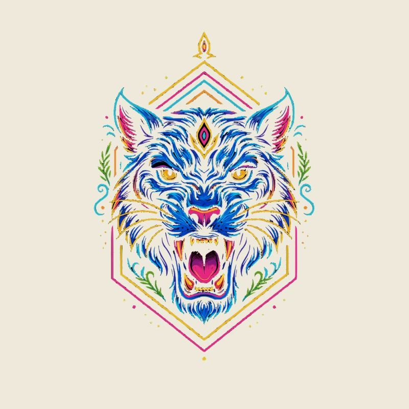 Neon Tiger Geometric Print