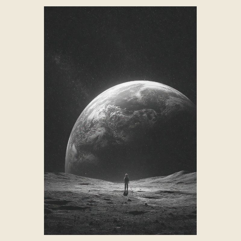 Lone Astronaut Under Giant Planet