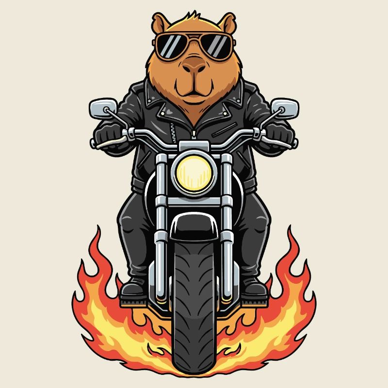 Cool Biker Capybara Motorradflammen