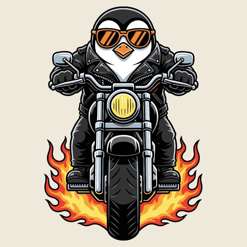 Cool Biker Penguin Motorcycle Flames