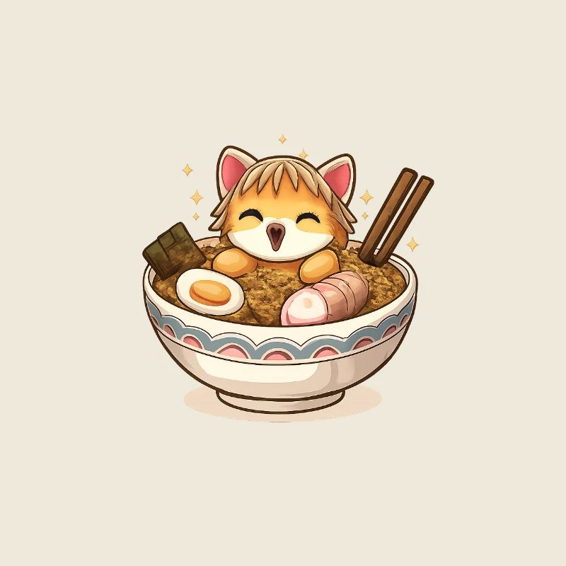 Bol de chat de ramen de kawaï
