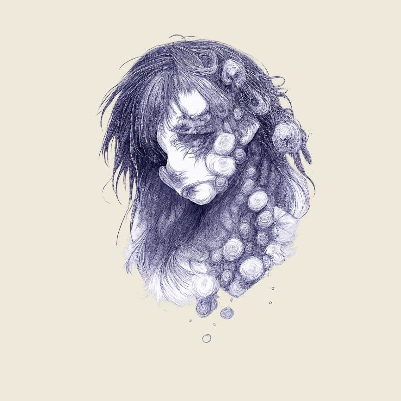 Tentakelporträt in Blau | Zombie-Mädchen