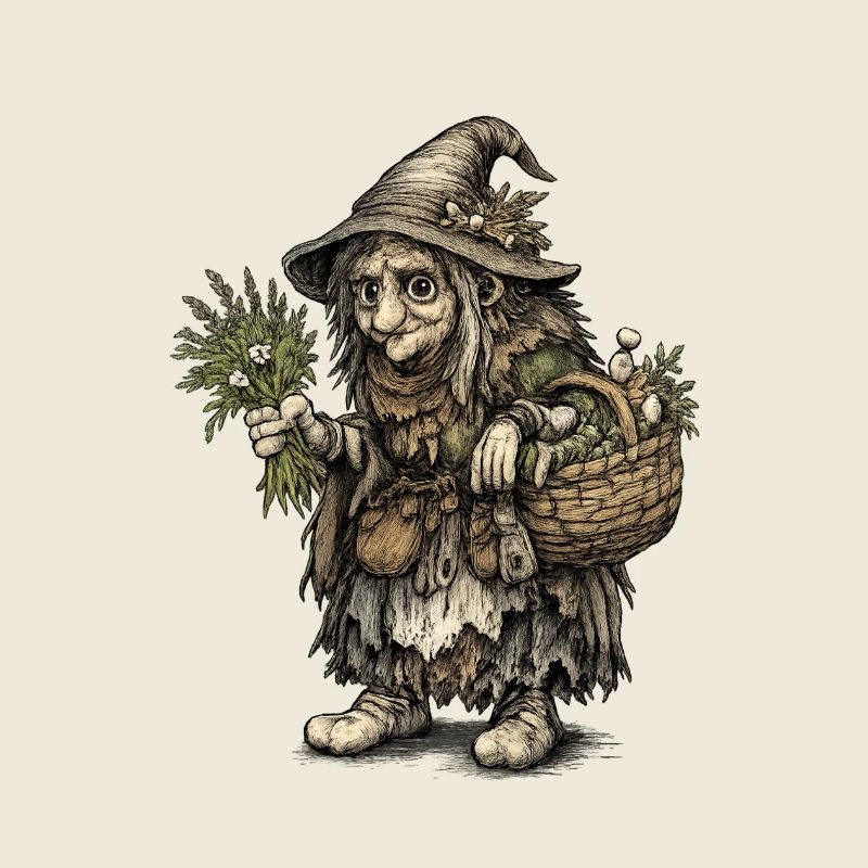 Herb Witch | Harvest witch with basket and herbs