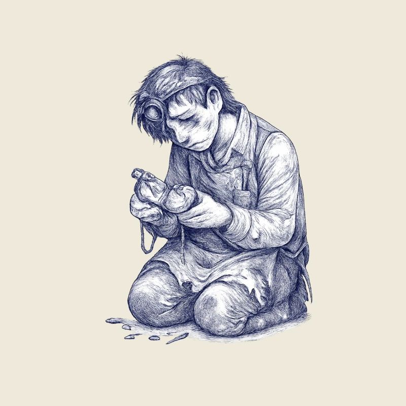 Kneeling Craftsman | Hand Painted Drawing