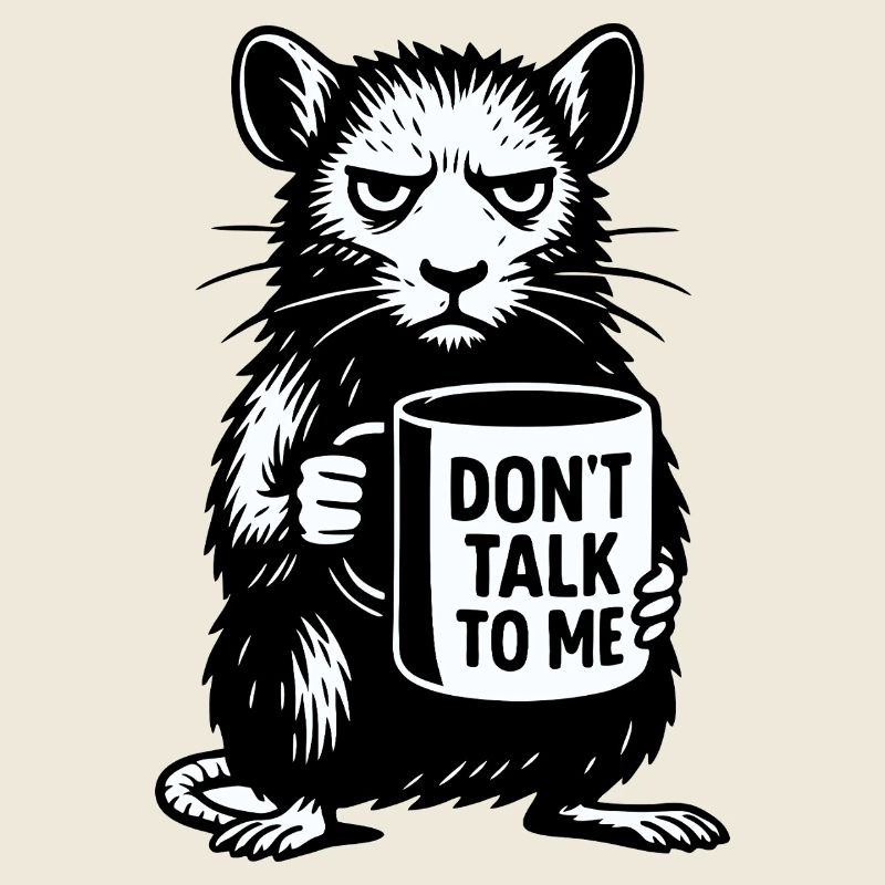 Grimmige Ratte mit Kaffee-Becher