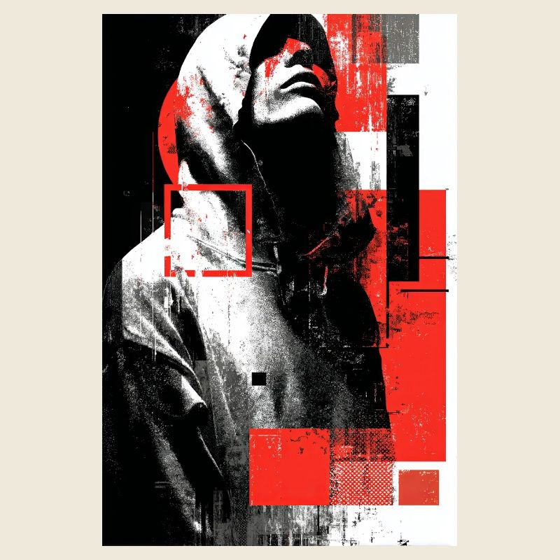 Glitch face in red gloss