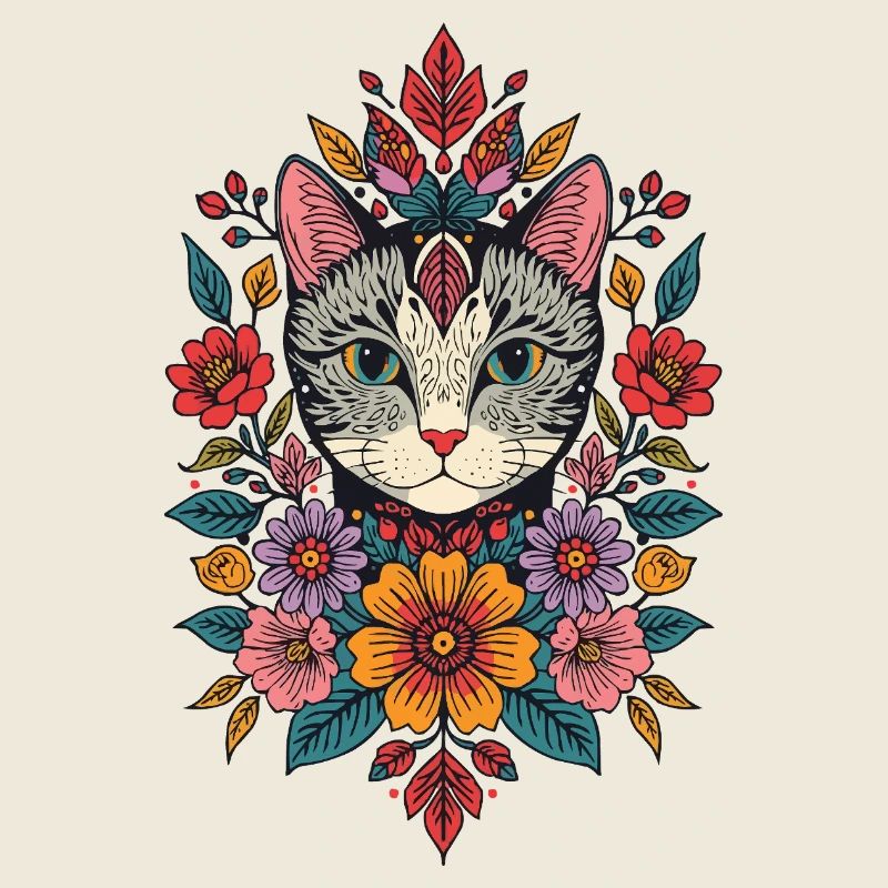 Katzenkopf im Blumenkranz