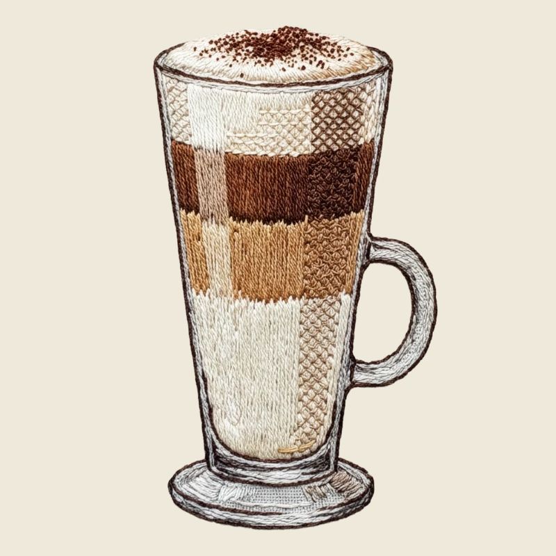 Latte macchiato in embroidered look (printed)