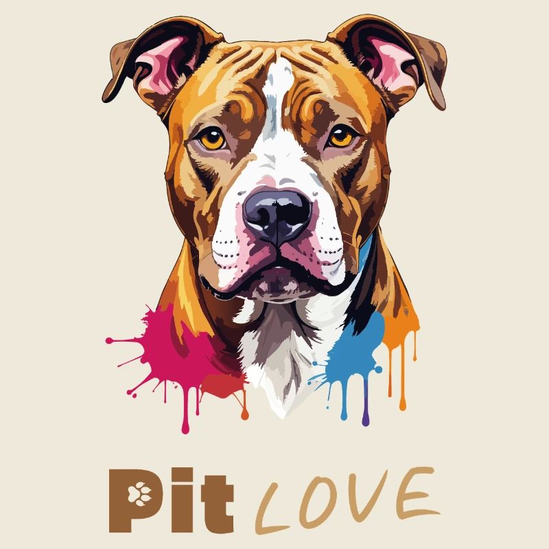 Pit LOVE : Illustration/portrait coloré de pitbull