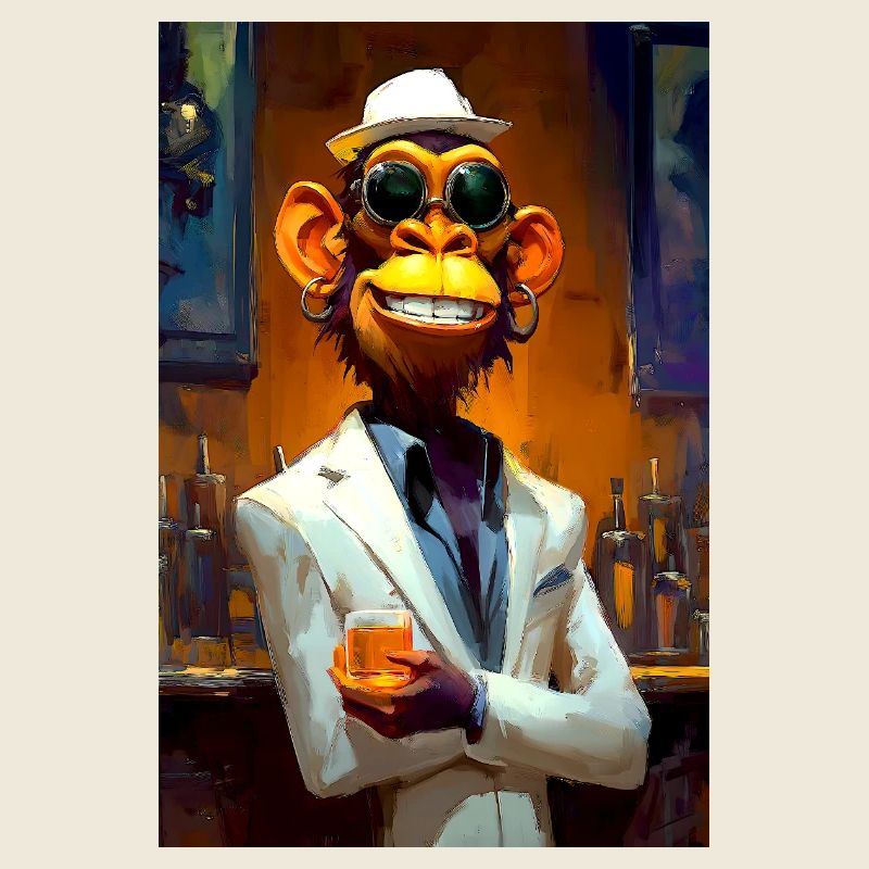 Affe im Anzug an Bar