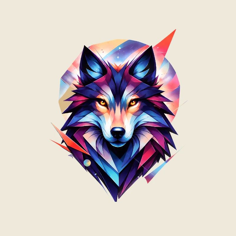 Bunter Wolf im modernen Geometrie Stil