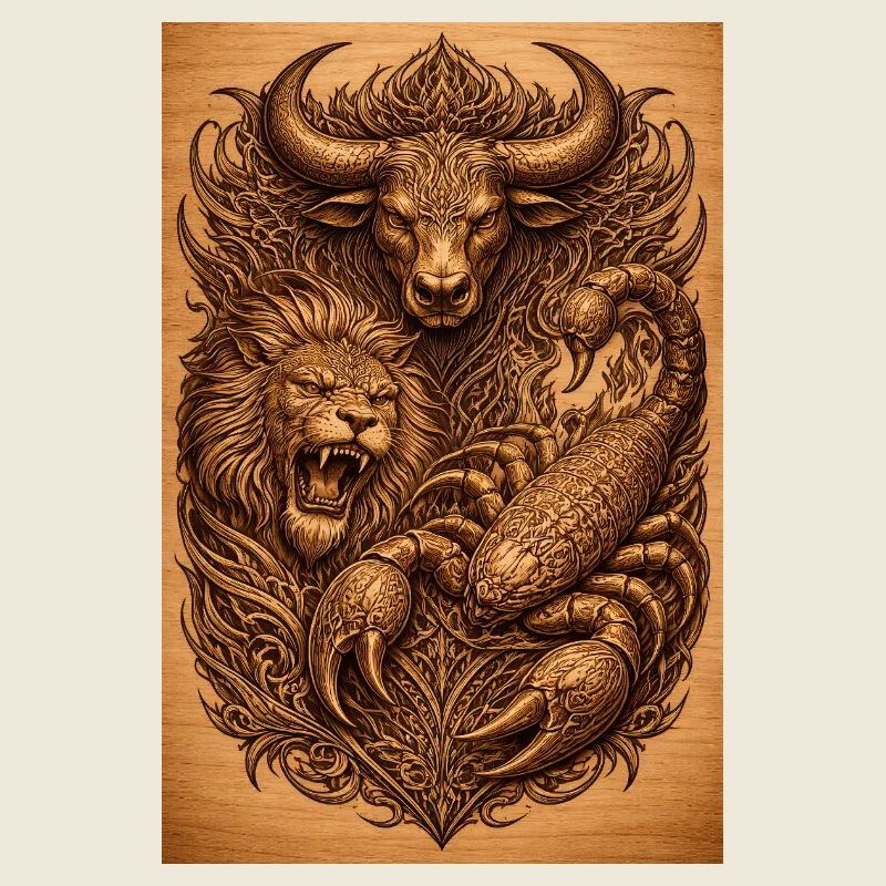 Taurus Leo Scorpio Wood Print