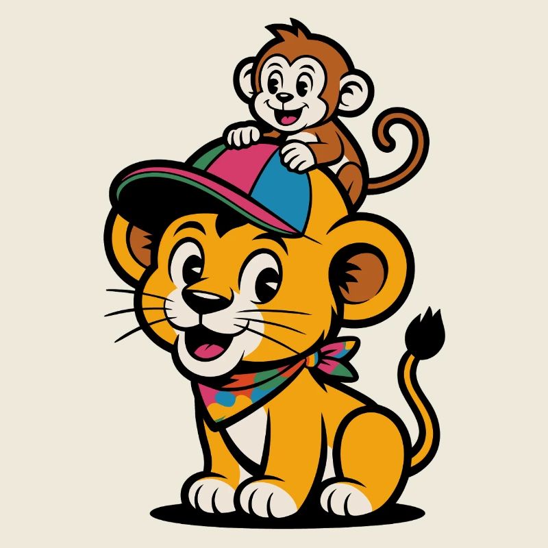 Lion et Singe mignons – Meilleurs amis
