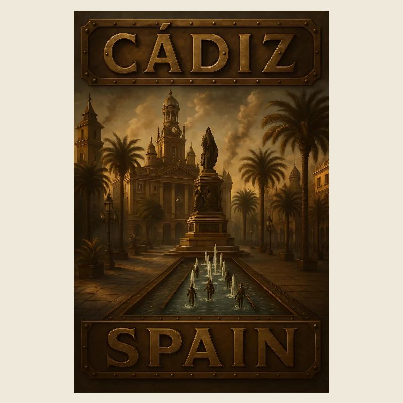 Cadix, Espagne – Affiche de voyage en bronze steampunk