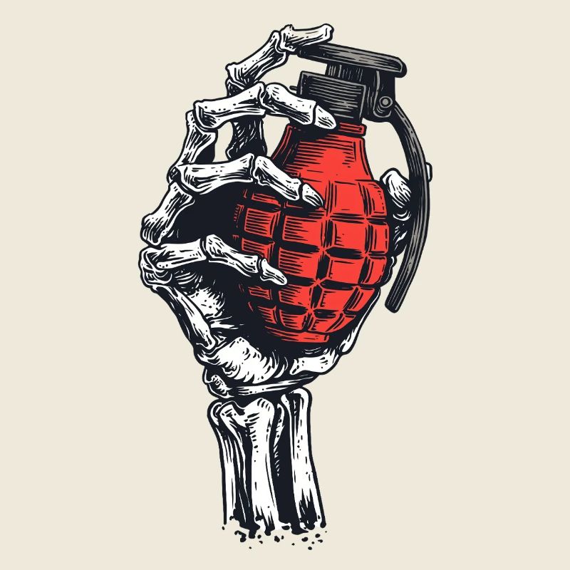 Skeletal grenade in hand