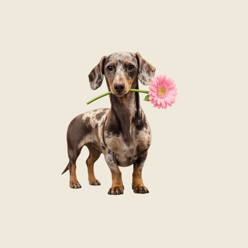 Dackel mit Blume – Blütenliebe