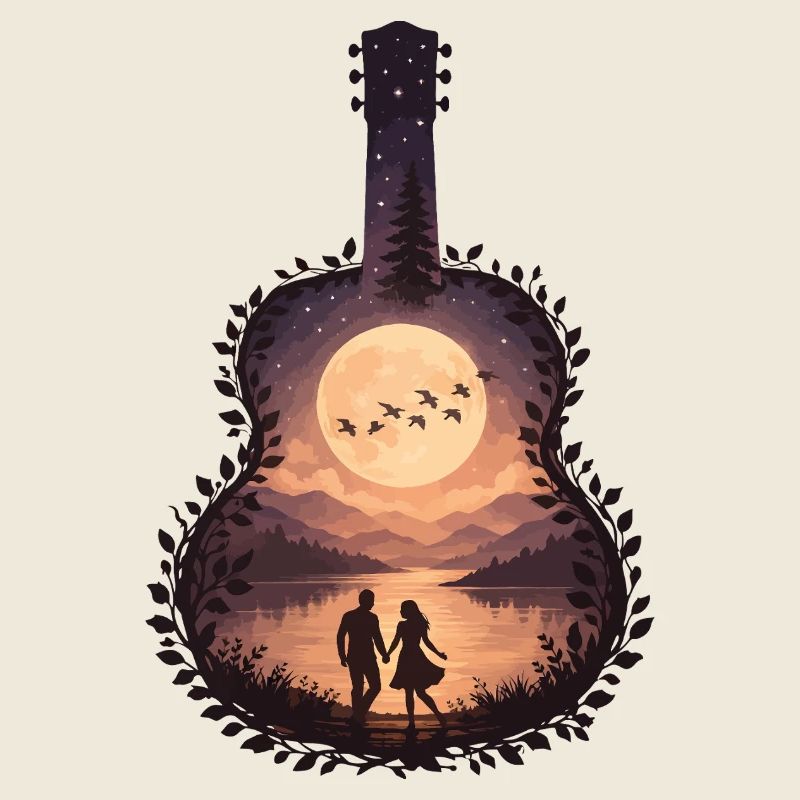 Moonlit Lovers in Guitar Frame