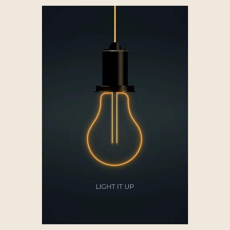 Light it up – Modernes Neon Poster in Warm Orange