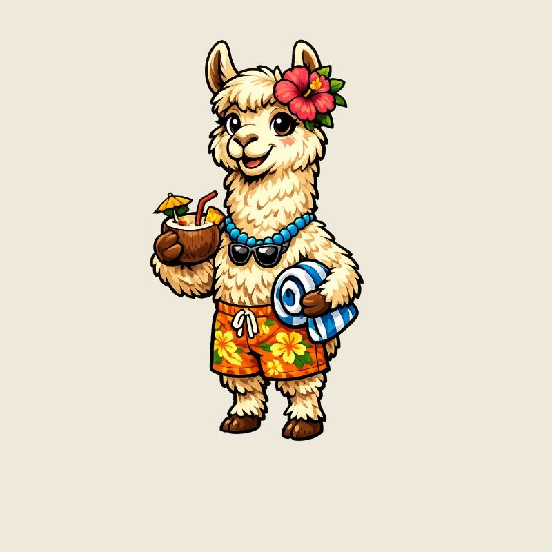 Lama sur la plage avec une décoration florale