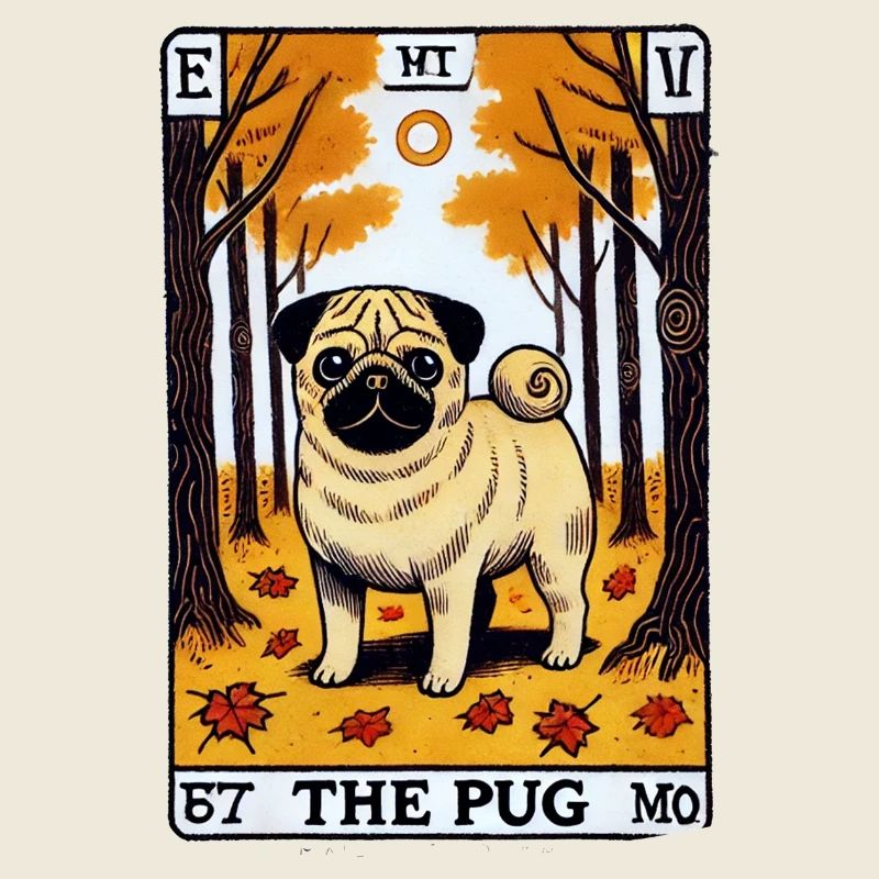 Pug Tarot in Autumn Forest