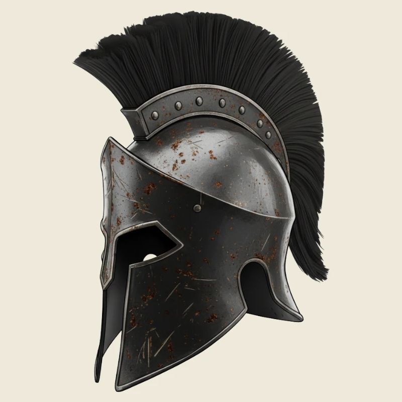 Casque de guerrier rouillé avec plume noire