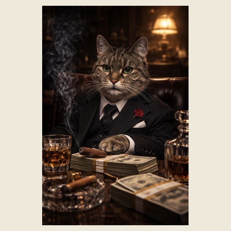 Financier chat en smoking