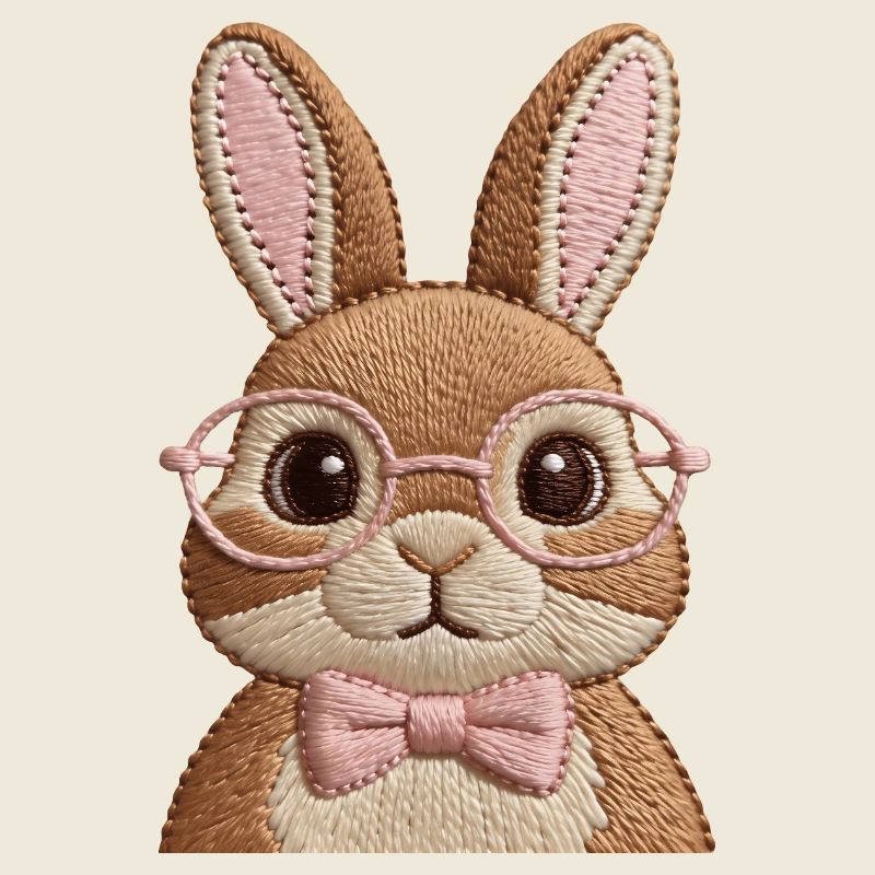 Mignon lapin de Pâques avec lunettes et nœud – Look broderie