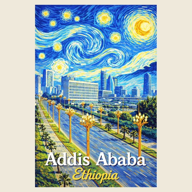 Addis Ababa Night Skyline Art
