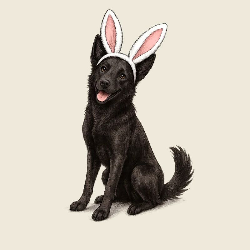 Schwarzer Hund mit Hasenohren