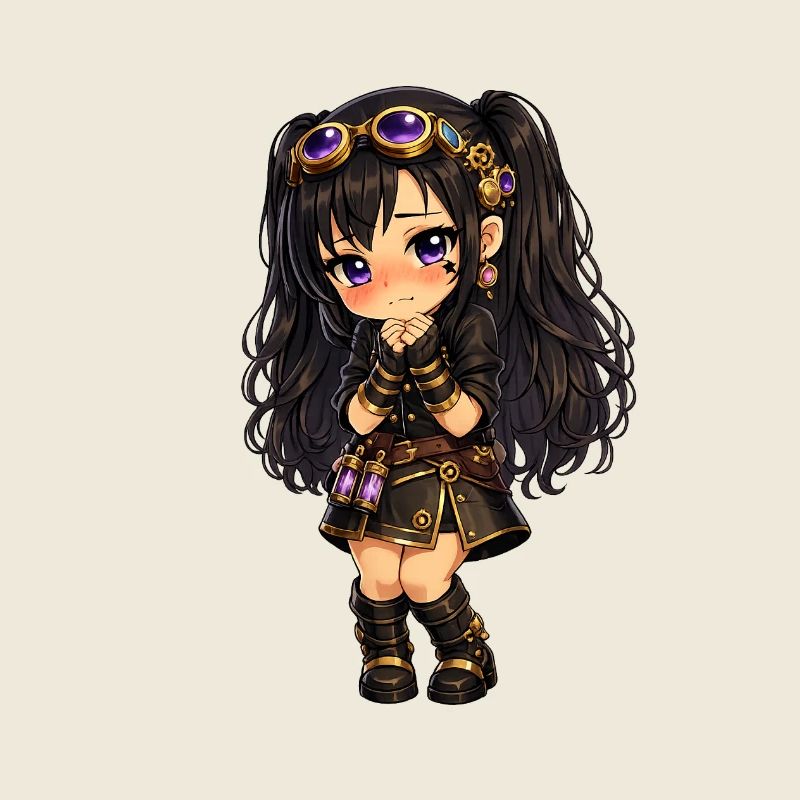 Luna chibi steampunk avec des étincelles violettes