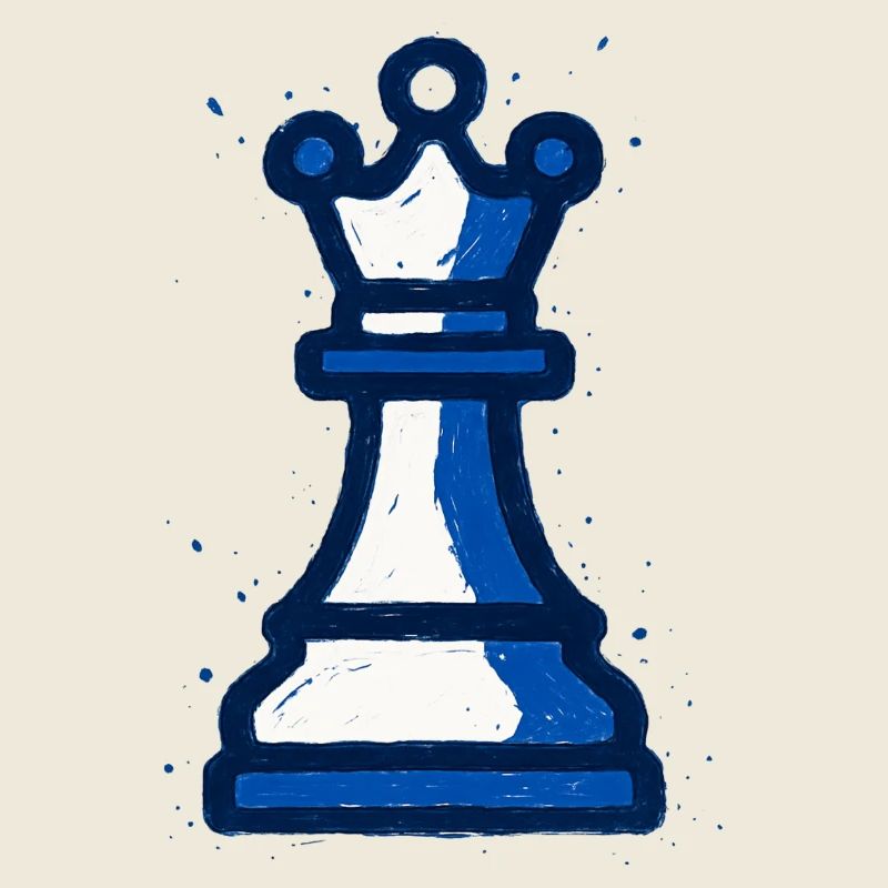 Queen Chess Style Graffiti Blue White Vintage