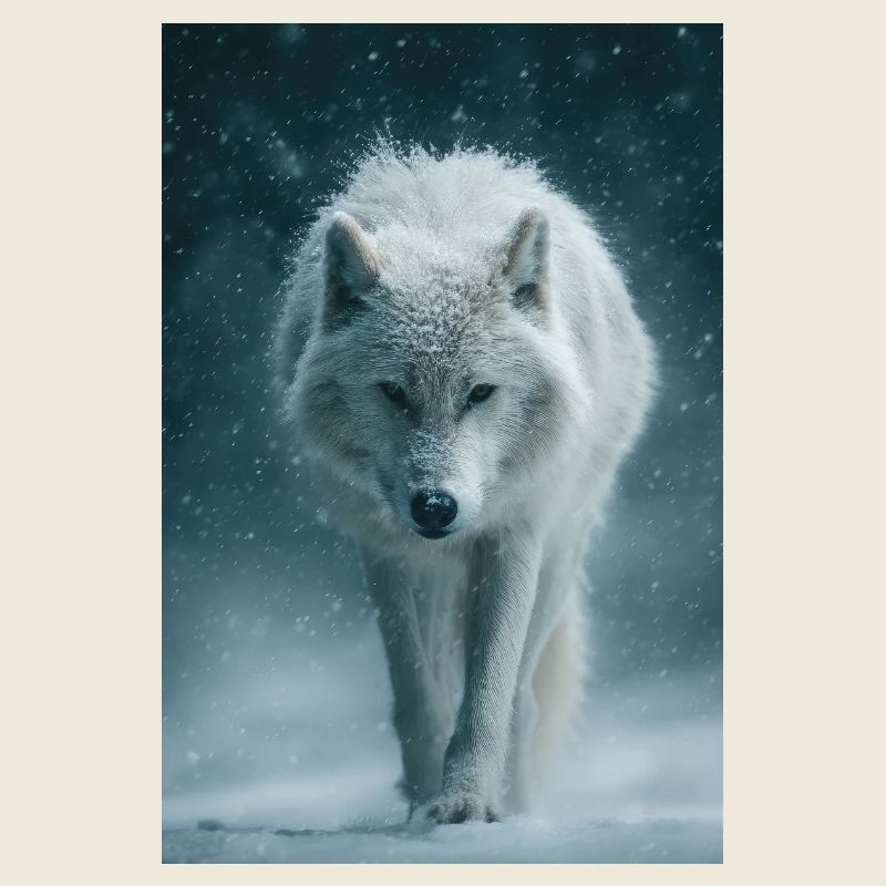 Loup arctique sous la neige