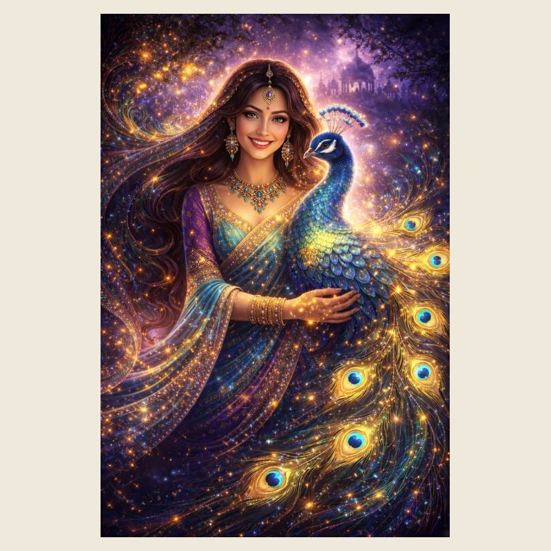 Mystische Indische Frau mit Pfau