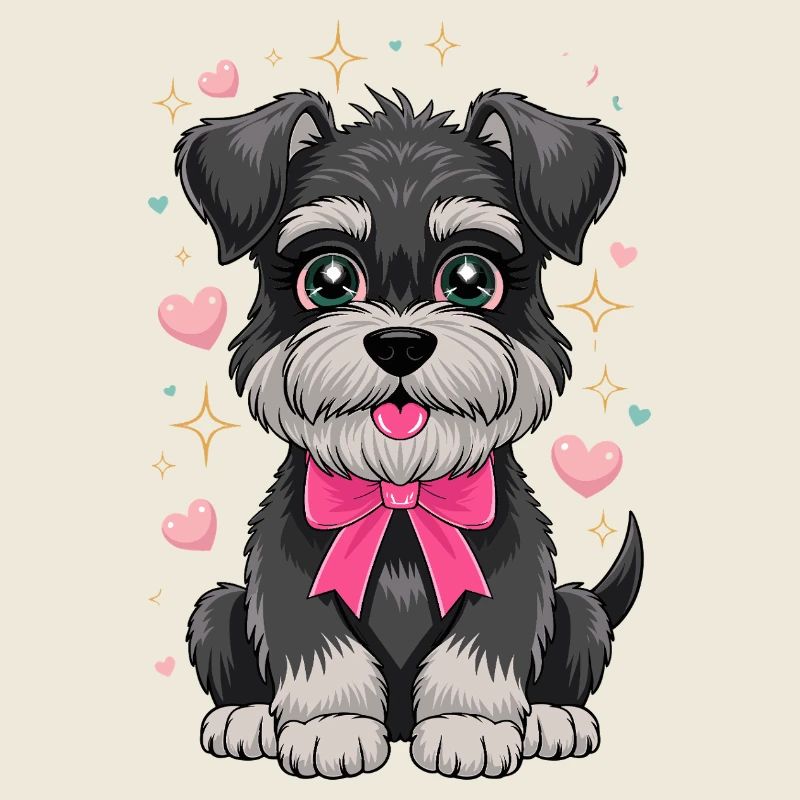 Cute dog with pink bow and hearts