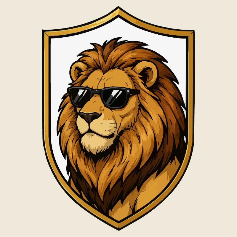 Lion avec des lunettes de soleil dans le bouclier