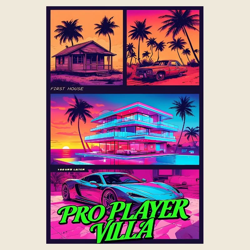 PRO PLAYER VILLA - Neon Synthwave Gaming Art