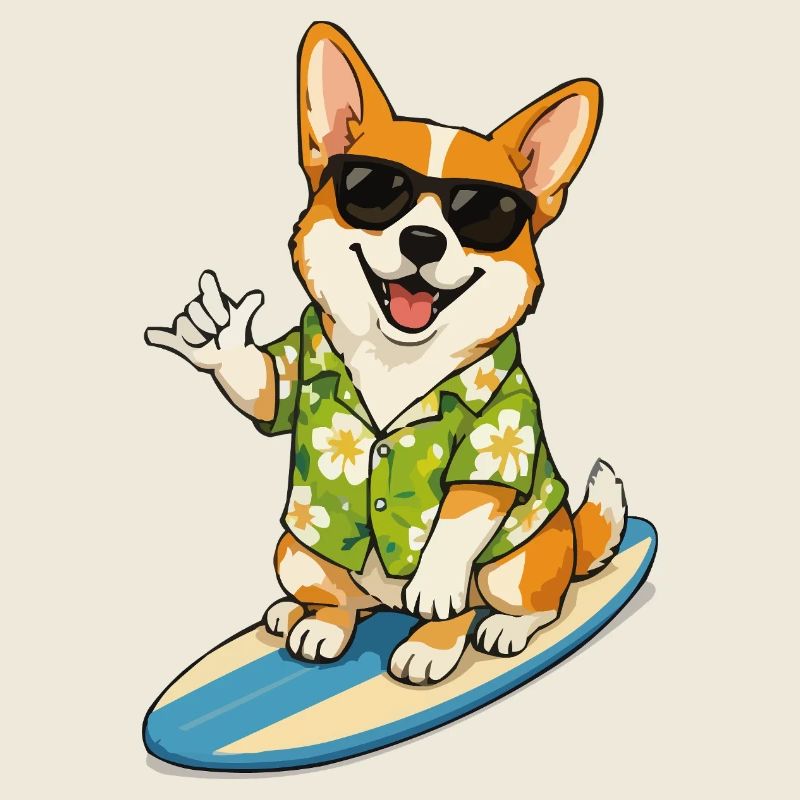 Corgi Surfboard Hawaii Vibes