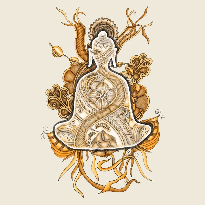 Bouddha tranzant méditant dessiné à la main - sépia
